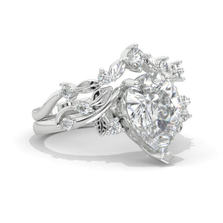 3 Carat Pear Moissanite Halo Floral Engagement Ring 14K White Gold Ring Set