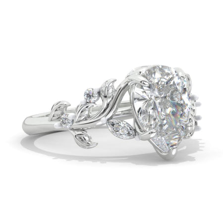 3 Carat Pear Moissanite Halo Floral Engagement Ring 14K White Gold Ring