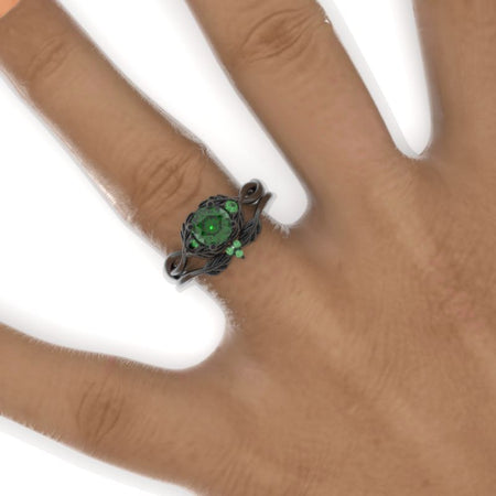 Emerald Giliarto Floral Shank Black Gold Engagement Ring Set