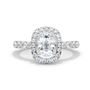 2 Carat 9x7mm Cushion Cut Vintage Style Halo Giliarto Moissanite White Gold Engagement Ring