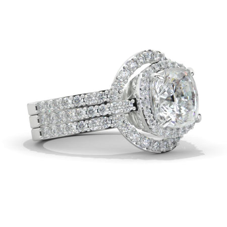 2.5 Carat Cushion Cut Vintage Style Halo Giliarto Moissanite White Gold Engagement Ring Set