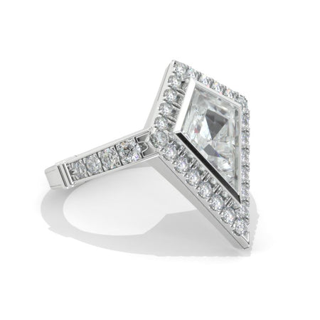 2.5 Carat Kite Moissanite Halo Engagement Ring. 2.5CT Fancy Shape Moissanite Ring