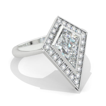 2.5 Carat Kite Moissanite Halo Engagement Ring. 2.5CT Fancy Shape Bezel Moissanite Ring