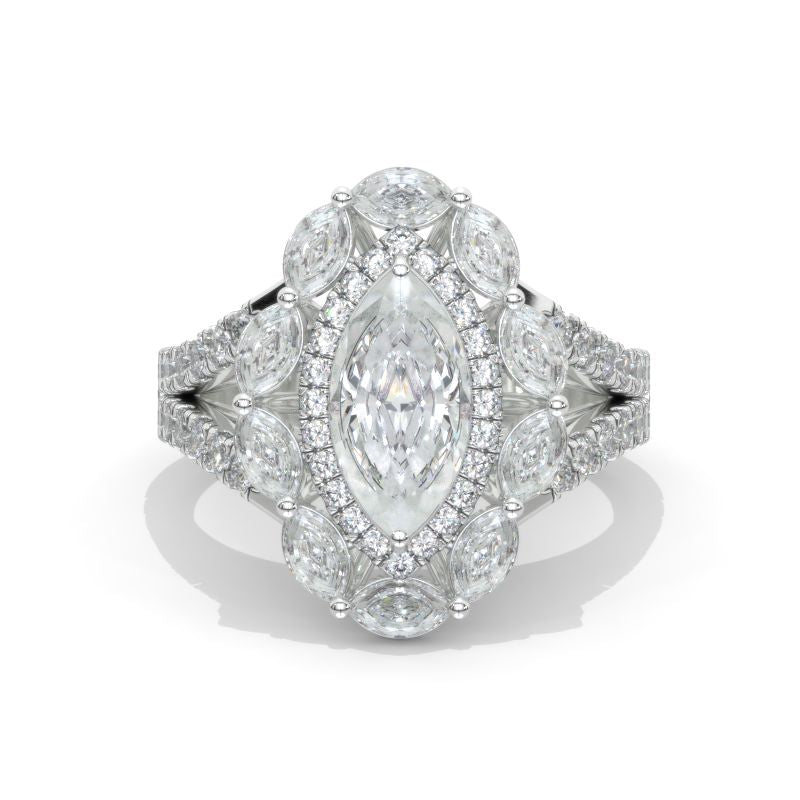 2Ct Marquise Cut Moissanite Vintage Engagement Ring, Marquise  Engagement Ring, Marquise Side Accents Stones 14K White Gold Ring