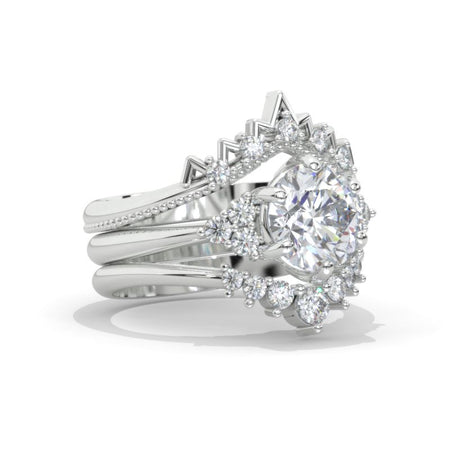 2 Carat Round Moissanite Floral Shank Engagement Ring, Eternity Ring Set