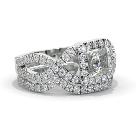 1 Carat Princess Cut Moissanite Halo Twisted Shank Engagement Ring, Eternity Ring Set