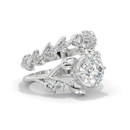 2 Carat Round Moissanite Floral Twig Engagement Ring, Eternity Ring Set