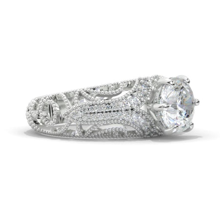 2 Carat Round Victorian Style Lace Shank Engagement Ring. Victorian 14K White Gold Ring