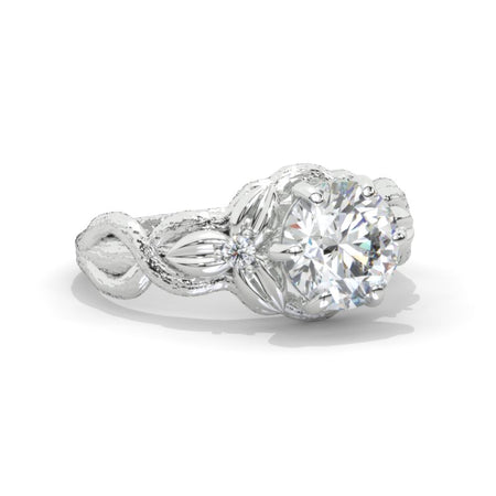 2 Carat Round Moissanite Floral Twig Shank Engagement Ring