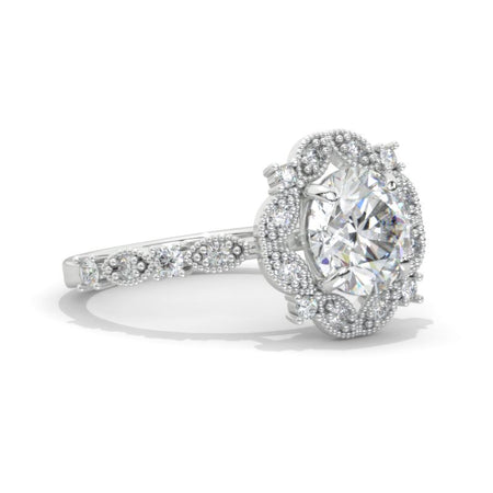 2 Carat Round Moissanite Floral Halo Twisted Shank Engagement Ring