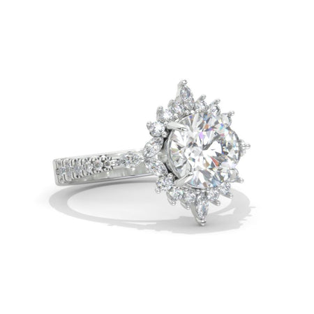 2 Carat Round Moissanite Floral Halo Shank Engagement Ring