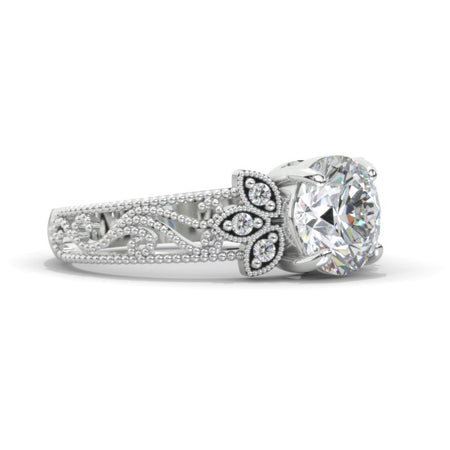 2 Carat Round Moissanite Floral Lace  Shank Engagement Ring