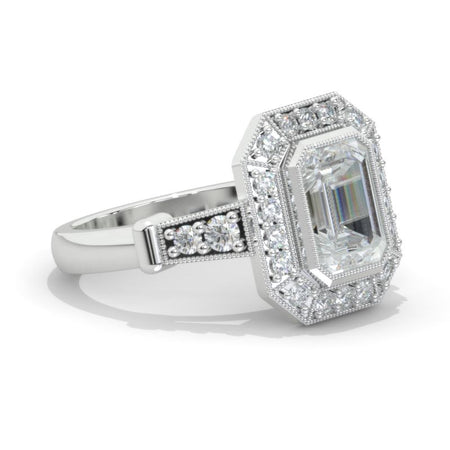 3 Carat Vintage Style Emerald Cut Giliarto Moissanite White Gold Engagement Ring