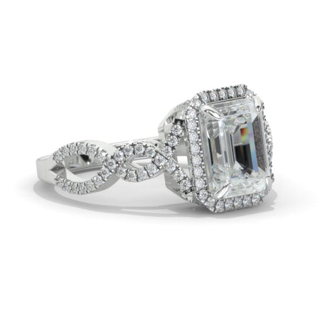 3 Carat Emerald Halo Giliarto Moissanite Twisted Shank  White Gold Engagement Ring