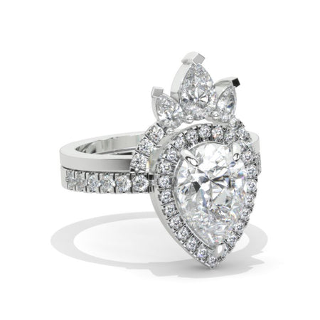 3 Carat Pear Moissanite Halo Engagement Ring 14K White Gold Ring Set