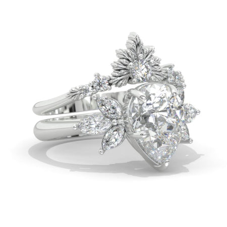 3 Carat Pear Moissanite Halo Engagement Ring 14K White Gold Ring Set