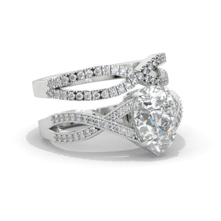 3 Carat Pear Moissanite Halo Twisted Engagement Ring 14K White Gold Ring Set