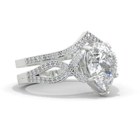 3 Carat Pear Moissanite Twisted 14K White Gold Engagement Eternity Ring Set