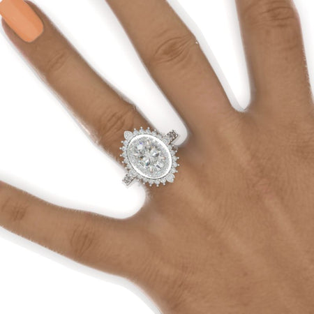 3 Carat Oval Moissanite Double Halo Engagement Ring 14K White Gold Ring