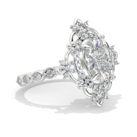 3 Carat Oval Moissanite Halo Engagement Ring 14K White Gold Eternity Ring