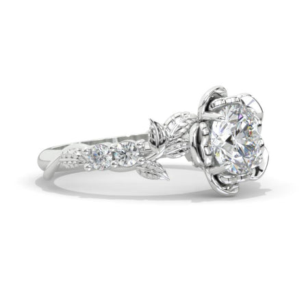 1.5 Carat Round Moissanite Floral Halo Engagement Ring