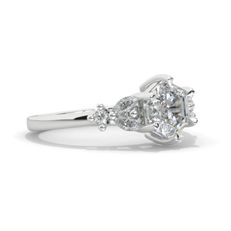 3 Carat Hexagon Moissanite Cluster Halo 14K White Gold Engagement Ring