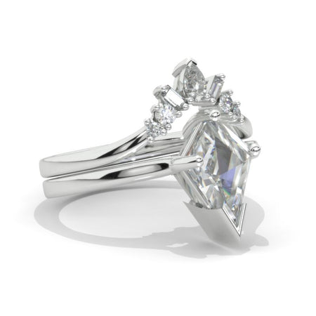 14K White Gold 3 Carat Kite Moissanite Halo Engagement Ring, Rings Set