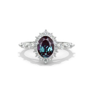 14K White Gold 1.2 Carat Oval Alexandrite Halo Engagement Ring