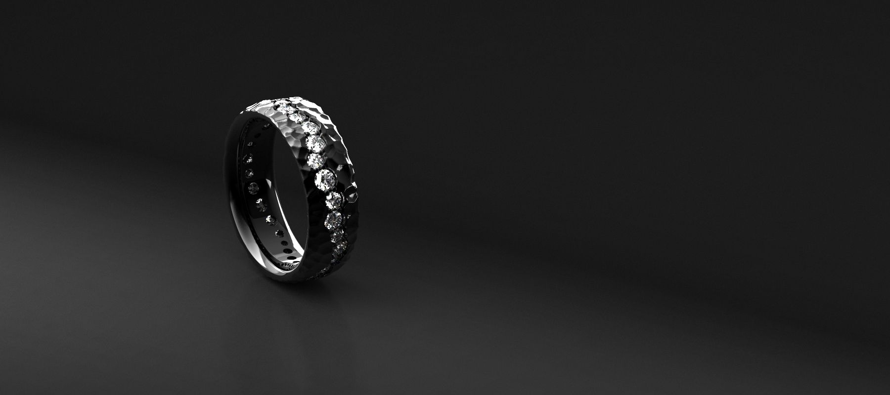 Men's Ring with Diamond Stones in 14K Black Gold Ring - Giliarto