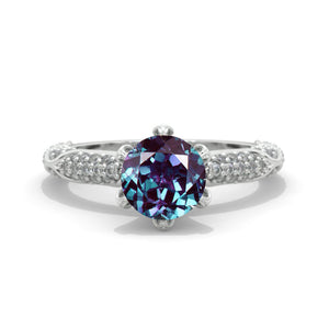 2 Carat Alexandrite Floral  White Gold Engagement  Ring