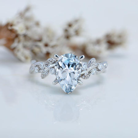 3 Carat Aquamarine Pear Cut Floral Gold Engagement Ring