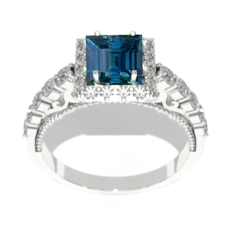 Princess Cut Teal Sapphire Halo Engagement Ring