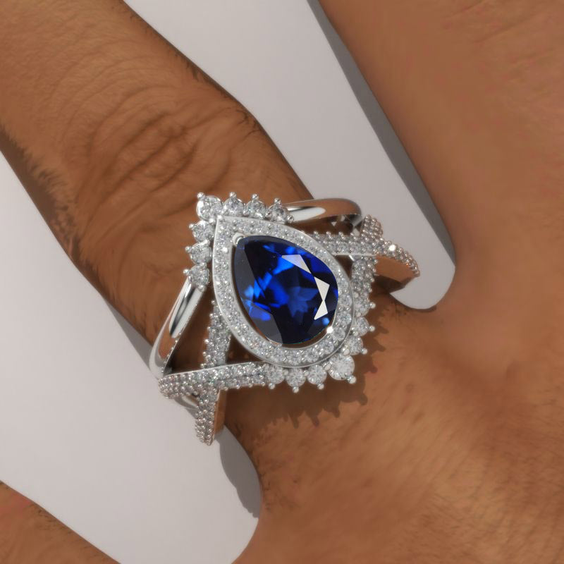 1.22ct NATURAL ROYAL BLUE SAPPHIRE ROUND DIAMOND HALO ENGAGEMENT COCKTAIL  RING