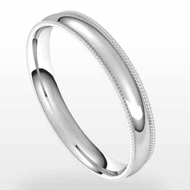 14K White Lightweight Milgrain Comfort Fit Half Round Band