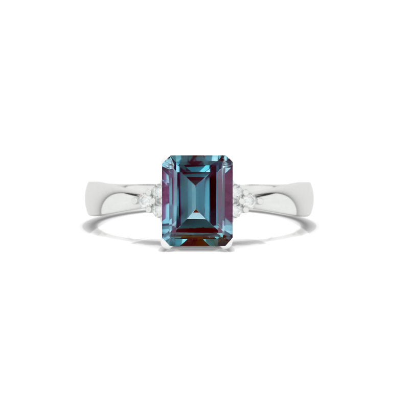3.5 Carat Alexandrite Emerald Cut Engagement Gold Ring.