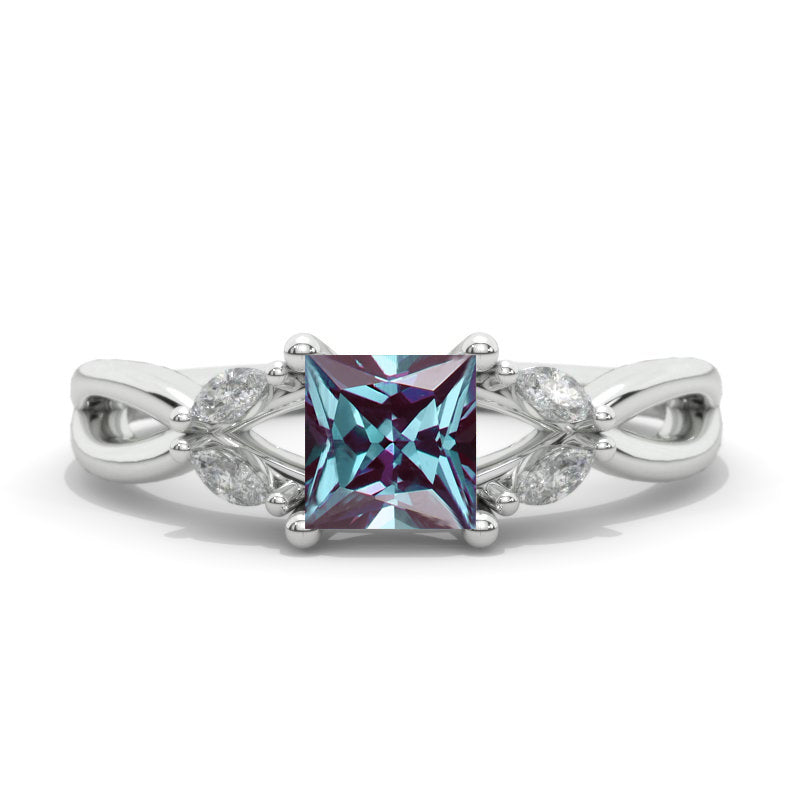 Princess Cut Alexandrite Twisted Shank Engagement Ring