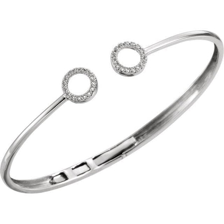 14K White 1/6 CTW Diamond Circle Hinged Cuff 7" Bracelet - Giliarto