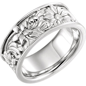 10K White 8.5 mm Floral-Inspired Band