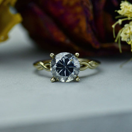 3.7 Carat Grey Gray Moissanite Stone 14K White Gold Ring