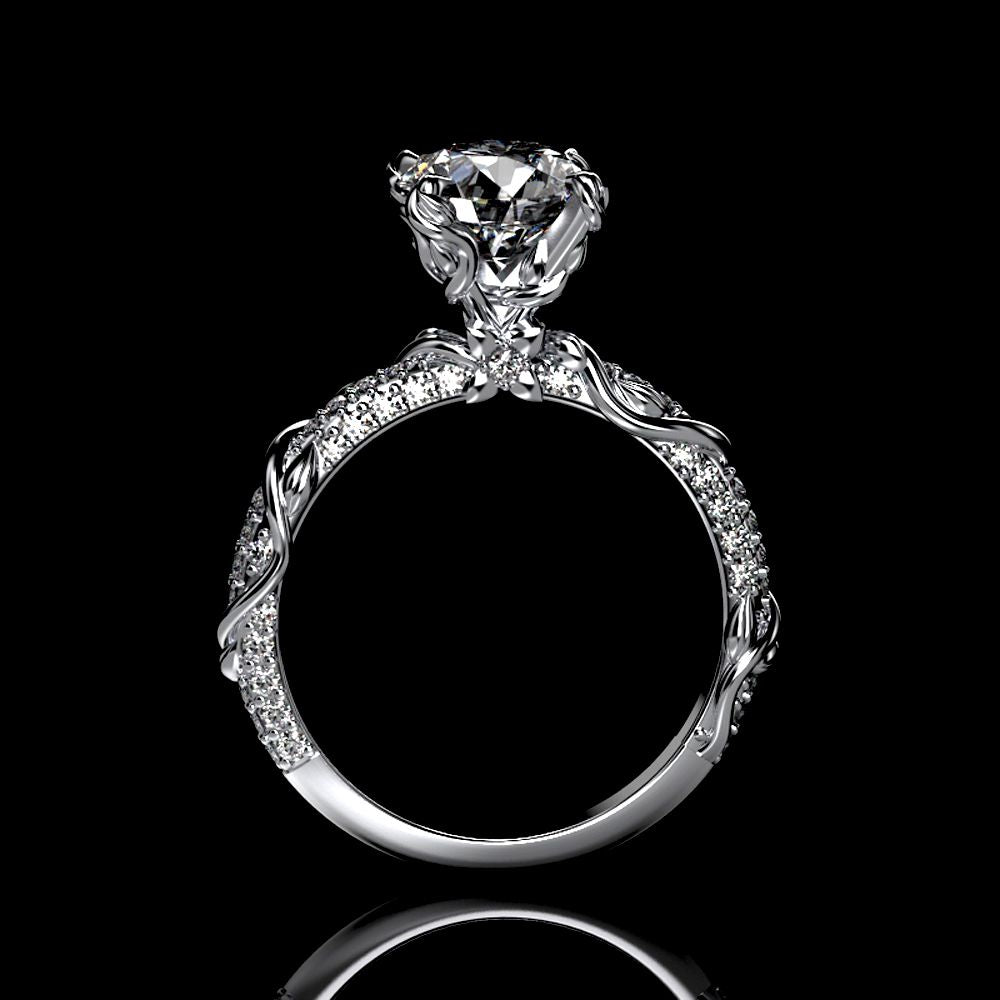 2.0 Carat Moissanite Giliarto Engagement Ring-58 round accents  0.4 TCW 14K White Gold