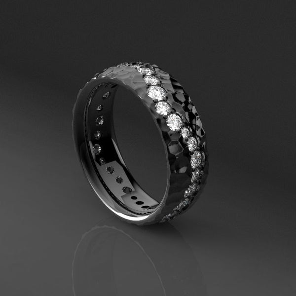 Men's Ring with Diamond Stones in 14K Black Gold Ring - Giliarto