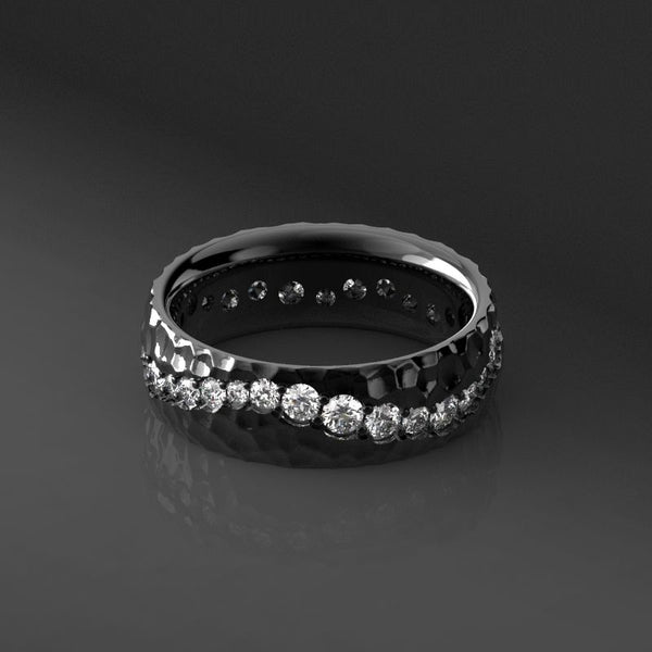 Men's Ring with Diamond Stones in 14K Black Gold Ring - Giliarto
