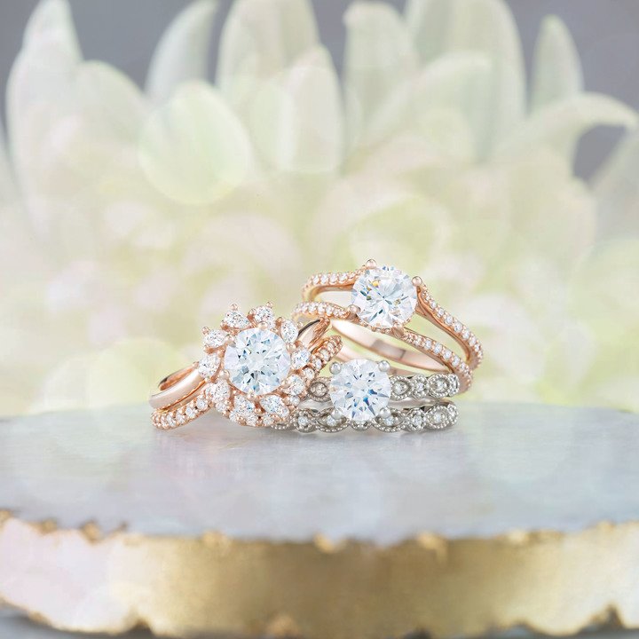 14K Gold  6.5 mm Round  Moissanite  .07 CTW Diamond Engagement Ring