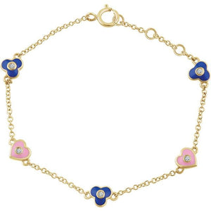 10K Yellow .04 CTW Diamond Youth Flower 7" Bracelet