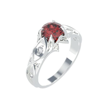 1.0 Carat white gold princess cut ruby engagement rings I 14K White Gold-8 Natural Diamond Accents