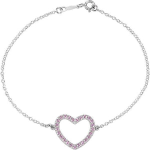 Sterling Silver Pink Cubic Zirconia Heart Bracelet