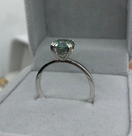 2.0 Carat Green Moissanite Stone 10K White Gold Ring