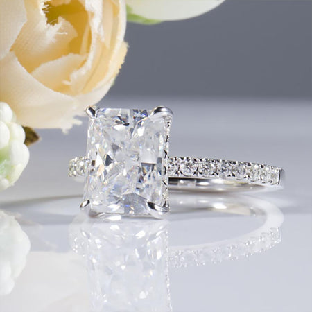 Solitaire Pave Accents Stones, Emerald Cut Engagement ring