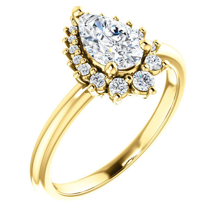 14K Yellow 8x5 mm Pear Diamond Halo Engagement Ring