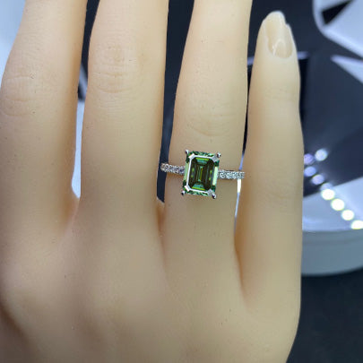 Luxury 3 Carat Giliarto Emerald Step Cut Green Moissanite Hidden Halo Engagement 14K White Gold Ring